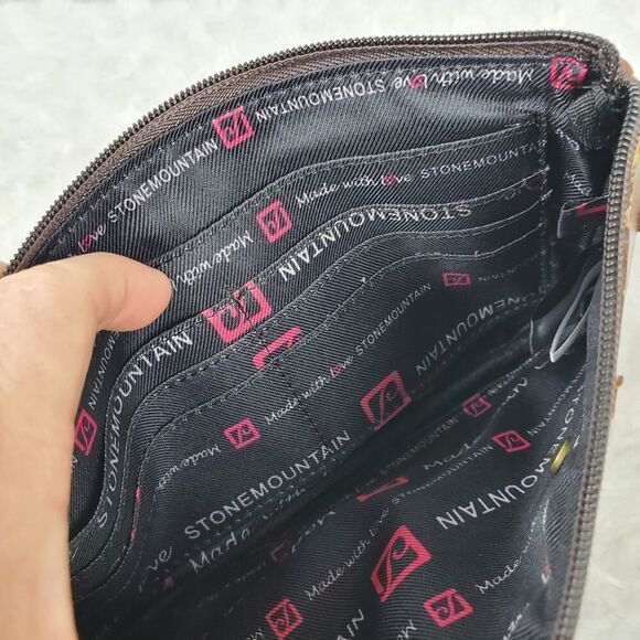 Stone Mountain Leather Clutch Wristlet Bag Purse Brown - Picture 6 of 8